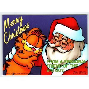 Garfield Christmas Postcard Santa Claus Jim Davis Comic Orange Tabby Cat 1978
